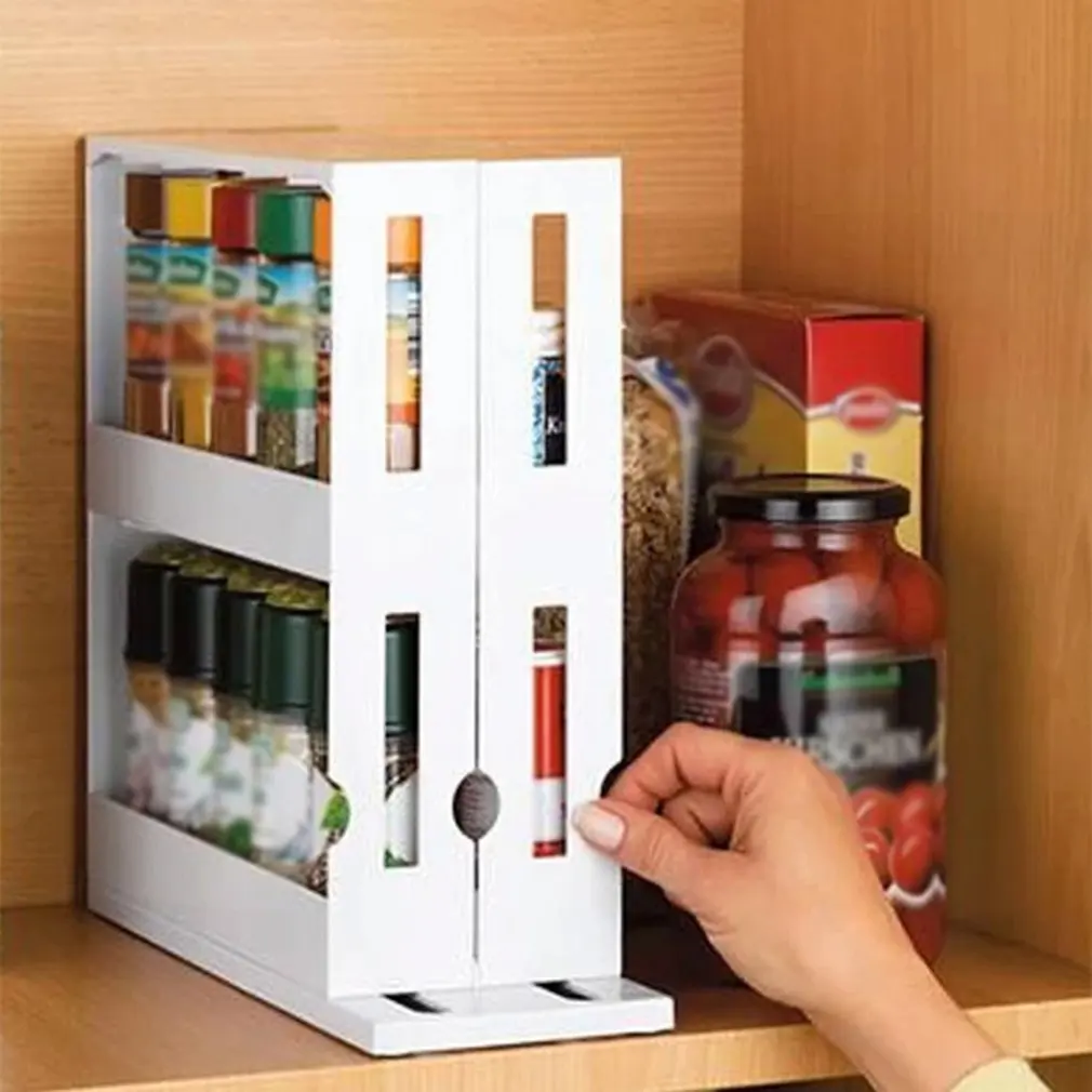 Kitchen Storage Rack Wall Mount Ingredient Spice Bottle Rack Plastic Clip Rack Cabinet Door Hooks Jars Spice Holder Tools