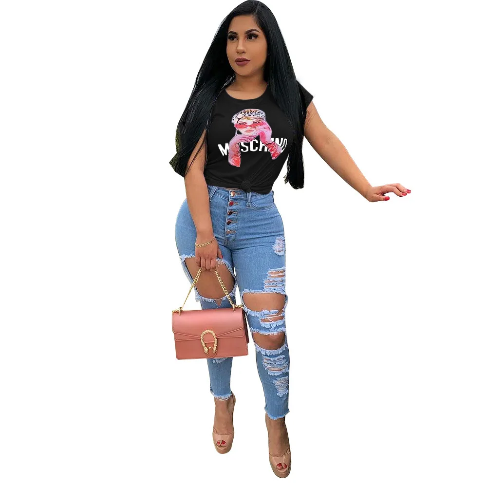 Echoine Women Casual O Neck Short Sleeve Letter Cartoon Character Printed Pullover T Shirts Tops Streetwear | Женская одежда