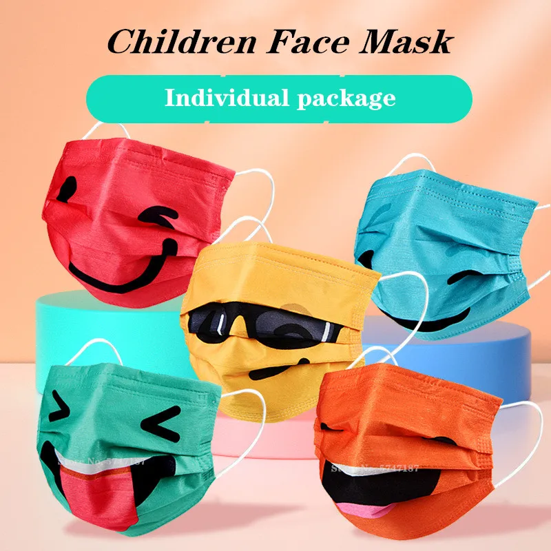 

Children Cute Face Mask Colorful Disposable Mouth Masks 3-layer With Melt Blown Protective Mascarillas Kawaii Masque New Year