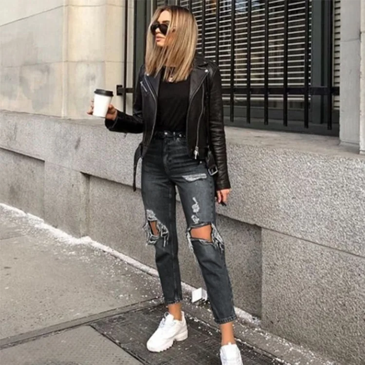 

Ladies jeans ripped holes are thinner ladies jeans trousers