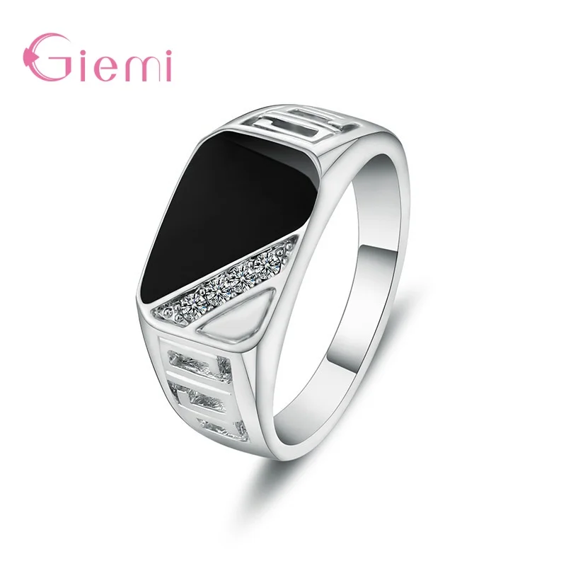 Genuine 925 Sterling Silver Fashion Square Shape Finger Rings For Women Engagement Wedding Statement Jewelry