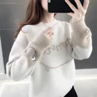 Женский пуловер, милый вязаный свитер персикового цвета со снежинками, Женский Свободный Повседневный пуловер, свитер, зимняя теплая женская одежда