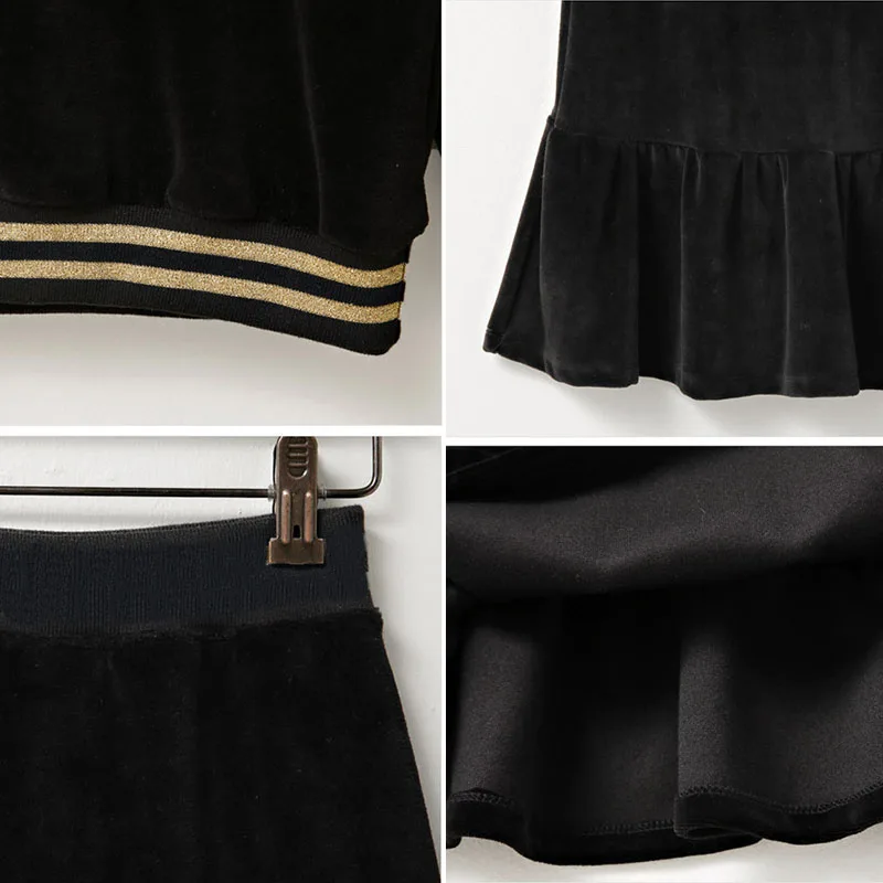 Комплект одежды для девочек-подростков от 4 до 16 лет черная бархатная блузка с