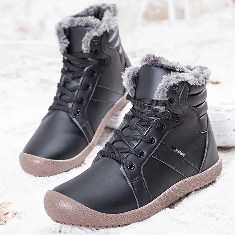 Мужские ботинки из натуральной кожи на резиновой подошве до щиколотки с мехом