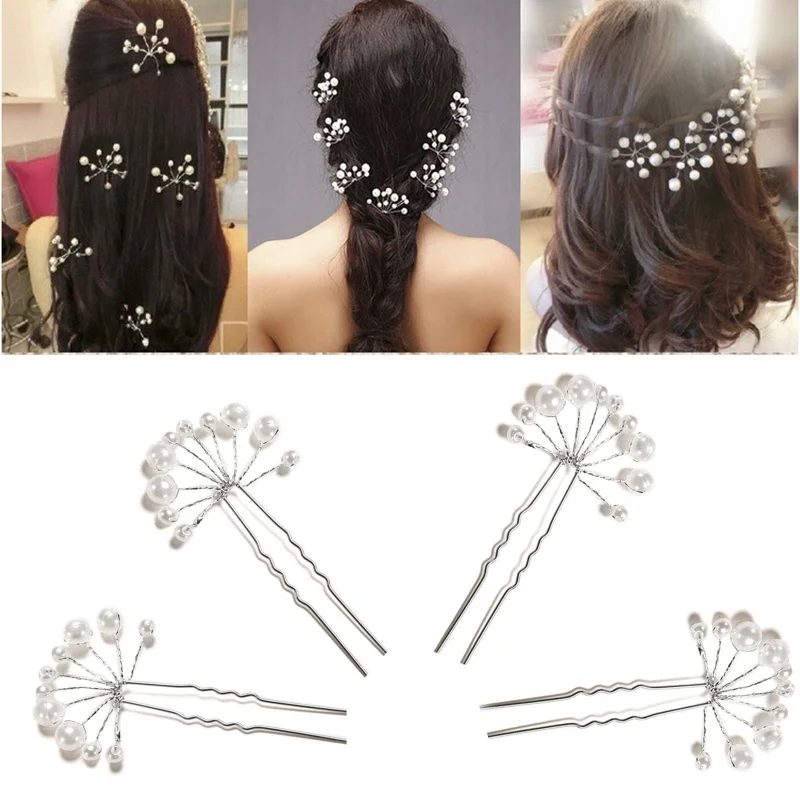 Buy 1Pcs Bridesmaid Wedding U-shape Hairpins Princess Match Hair Comb Clip Bridal Flower Faux Pearl Crystal Pins Clips on