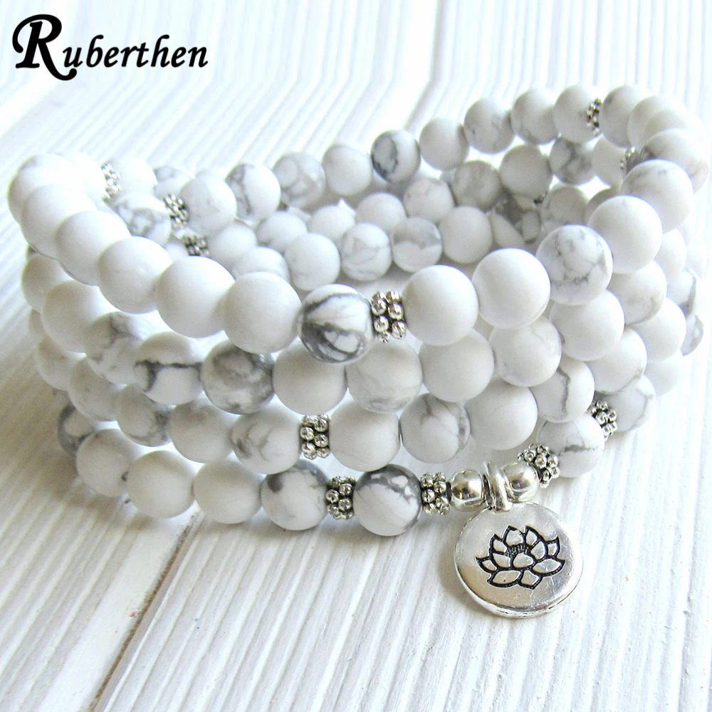 Белый браслет Ruberthen Howlite 108 Mala 8 мм очаровательные женские ювелирные изделия для