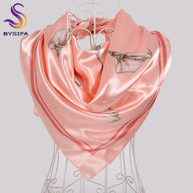 [BYSIFA] Новый бежево белый шелковый шарф шаль женская элегантная осенне зимняя