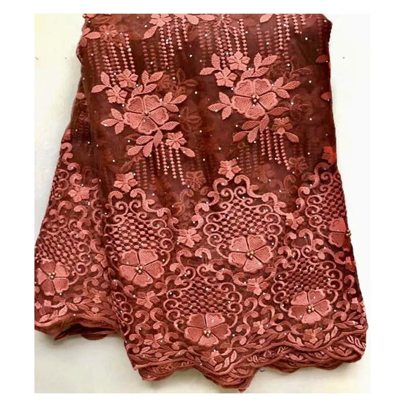

Latest bright purple Lace Fabric Best Quality Europe And American Fashional Fabric With Beads Stone French lace Fabrics