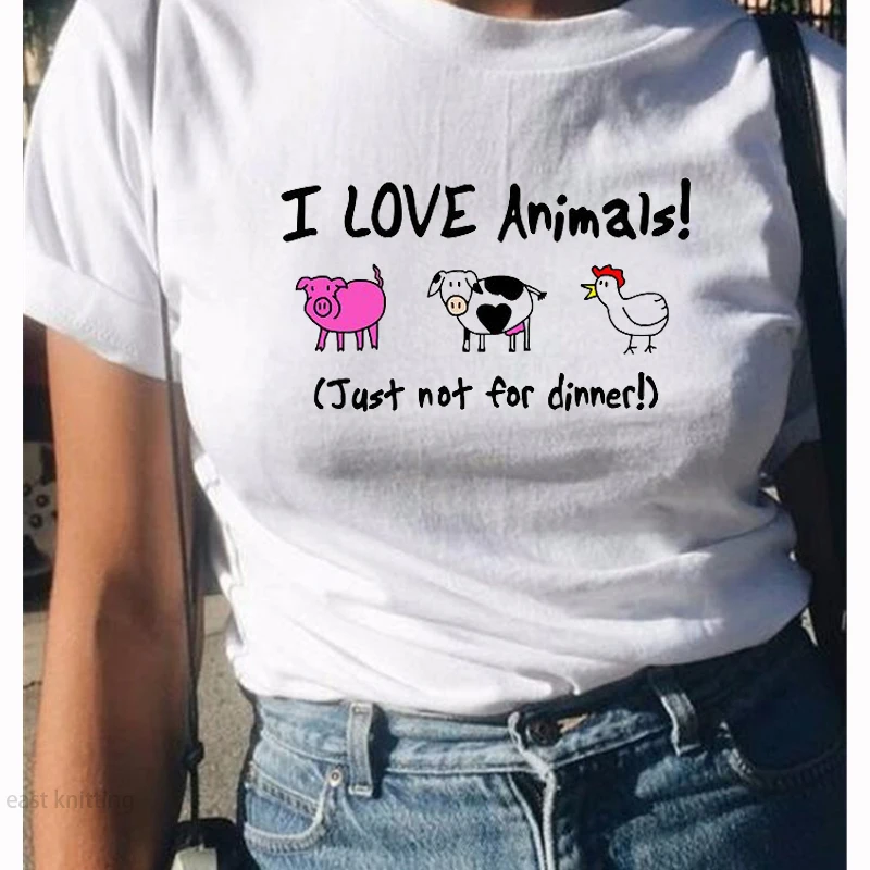 Plus Size Women T Shirt Friends Not Food Tshirt Ladies Vegan Vegetarian Tee Save Animals Gift | Женская одежда