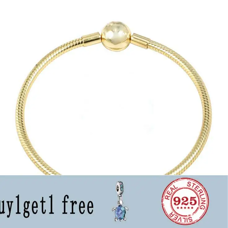 

925 Sterling Silver pan Bracelet With Rose gold smooth Clasp Clip Charm Snake Chain Bracelet DIY Fits Charm Beads