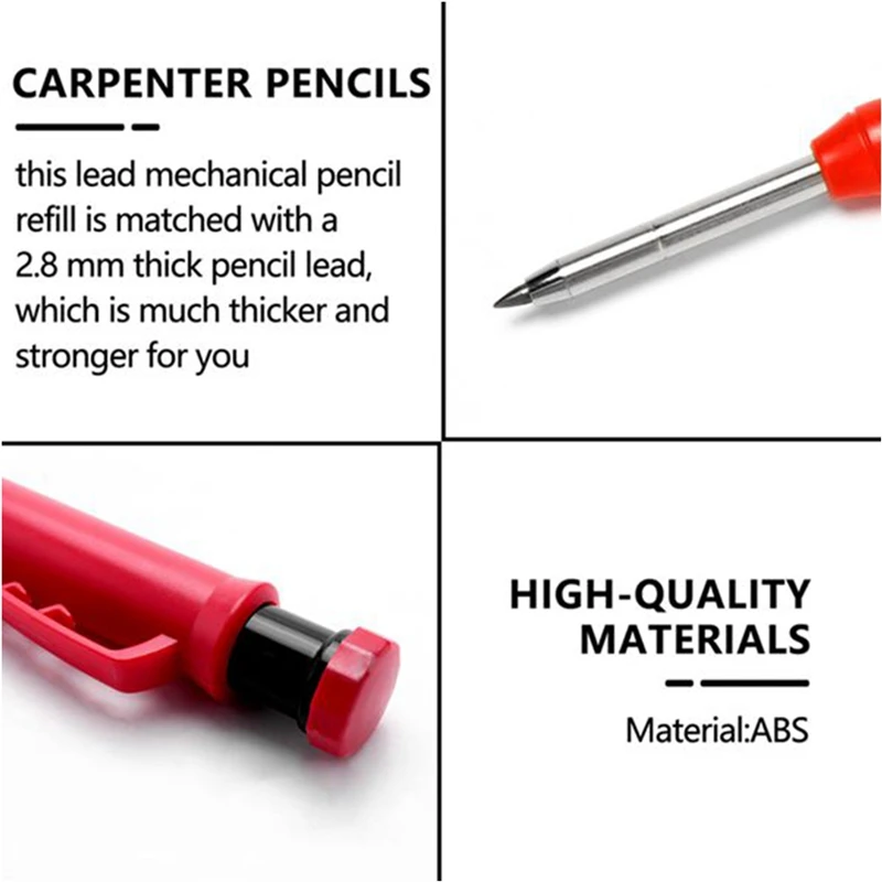 Solid Carpenter Pencil Set with Refill Leads Deep Hole Mechanical Marker Marking Tool for Scriber |
