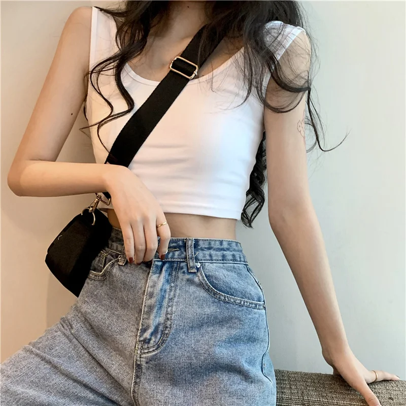 

White Camisole Women's Summer Sexy Tank Tops Bottoming Shirt Joggers Outwear Casual Stretchy Slim Ins Sleeveless Cropped Top