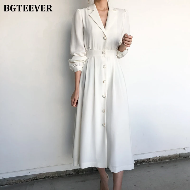 BGTEEVER винтажное однобортное ТРАПЕЦИЕВИДНОЕ женское платье с v-образным вырезом