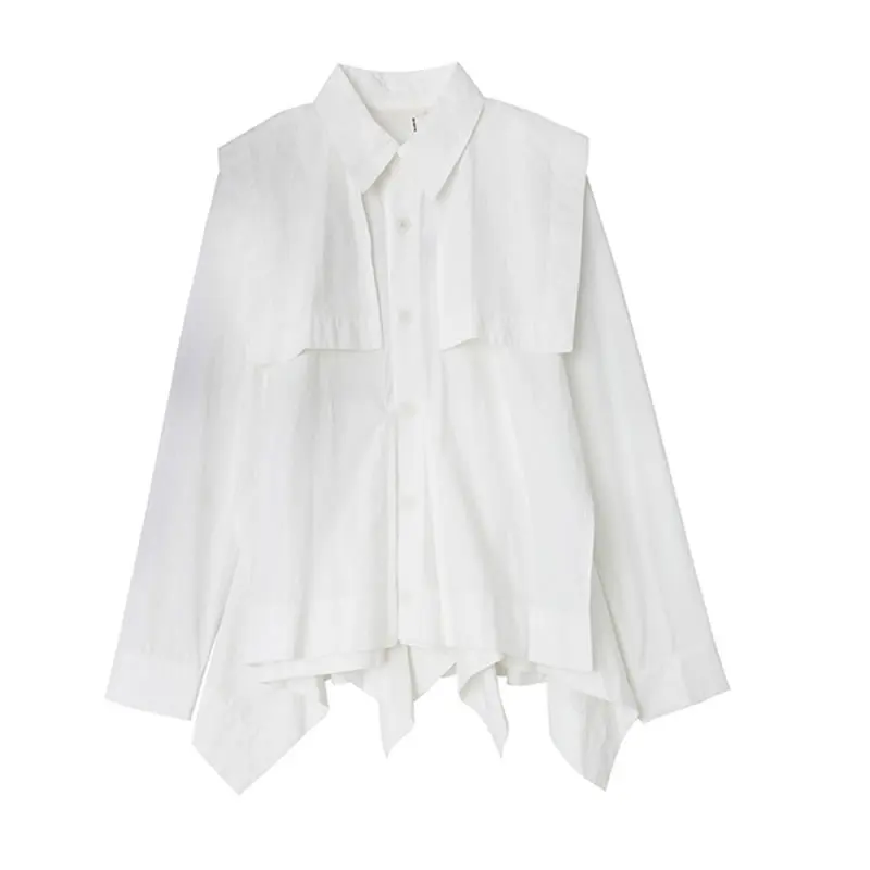 

XITAO Patchwork Irregular Button Solid Shirt Women 2021 Spring Casual Fashion New Style Temperament All Match Women Top ZY5755