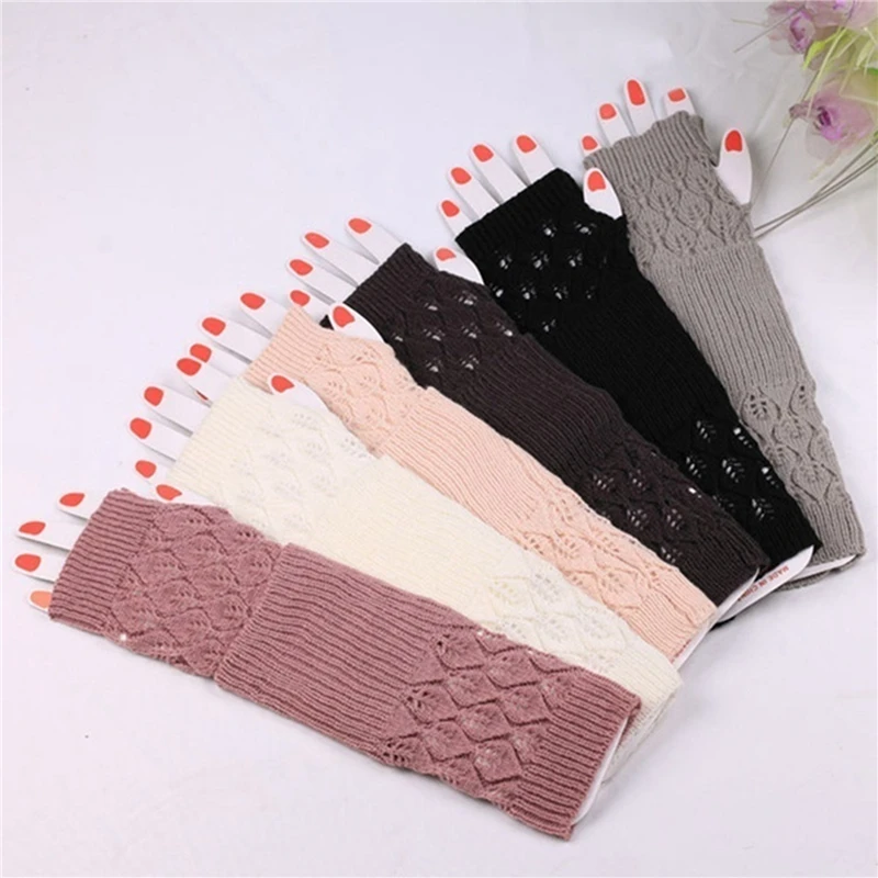 

Winter Warm Fingerless Knitted Gloves For Women Acrylic Stretch Half Finger Arm Glove Crochet Knitting Faux Girls Mitten Gloves