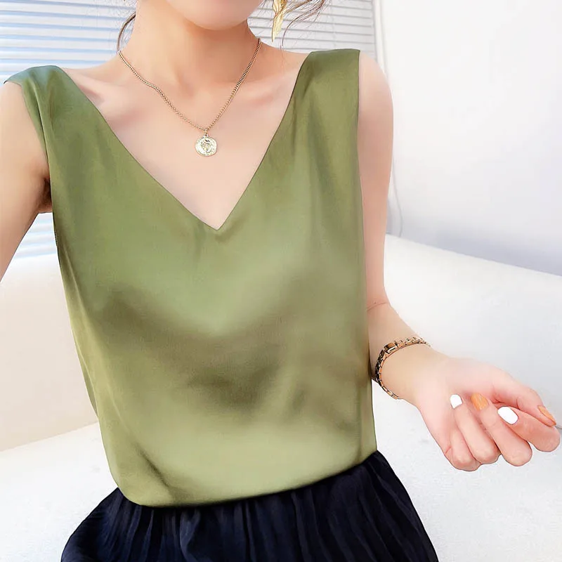 

2023 летние женские блузки красивые шифоновые с v-образным вырезом размера плюс женские блузки атласные офисные черные женские элегантные шелковые рубашки