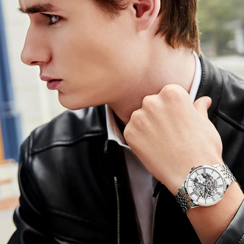 

I&W Hollow Watch Men Tourbillon Mens Mechanical Watches Stainless Steel Waterproof Wristwatch erkek kol saati