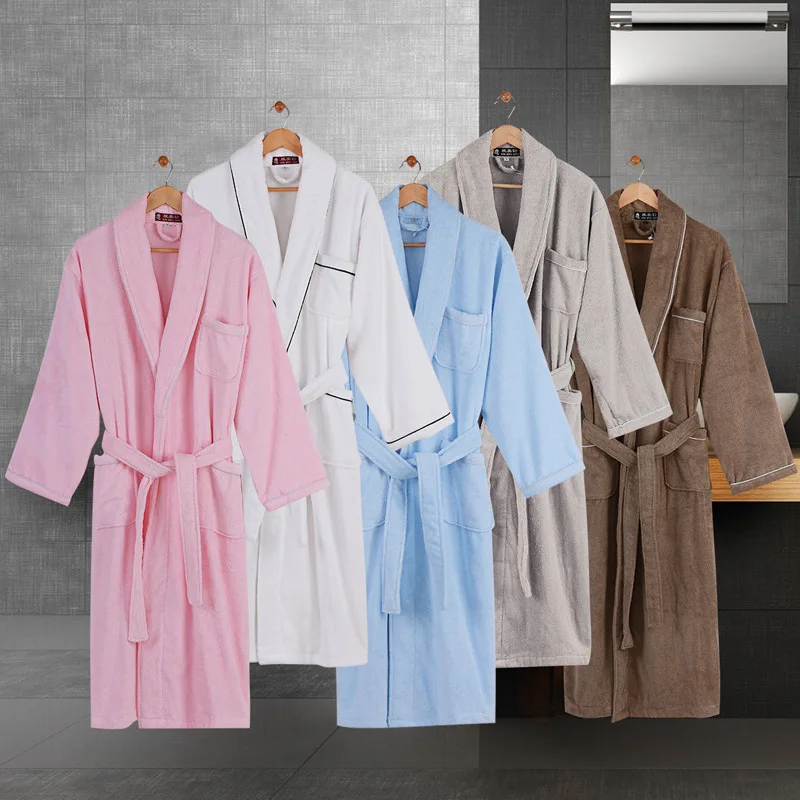 

100% Cotton Hotel Bathrobes Towels Thickened Nightgowns Autumn Winter Men And Women Couples Absorbent Beauty Salon Nightie