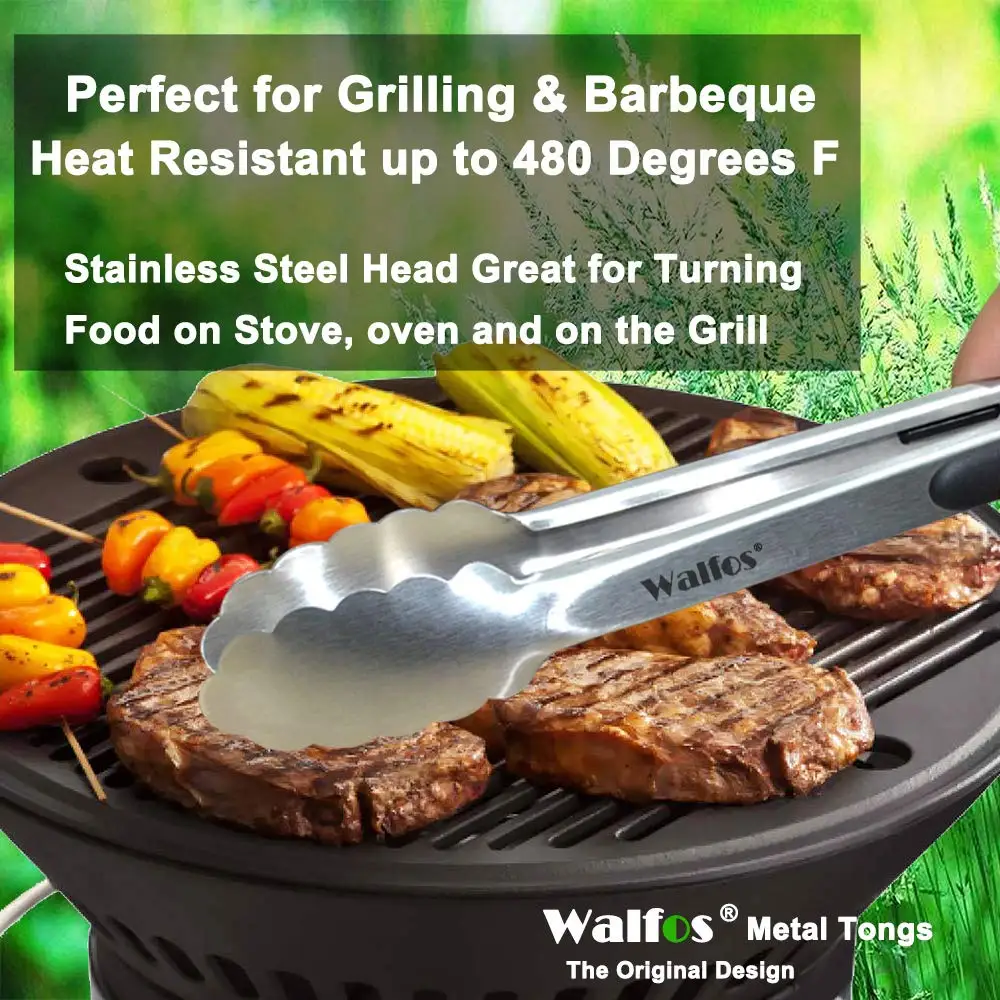 WALFOS Non Stick BBQ Grilling Tong Salad Serving Food Stainless Steel Metal Kitchen Tongs Barbecue Cooking Locking Tong|Щипцы| |