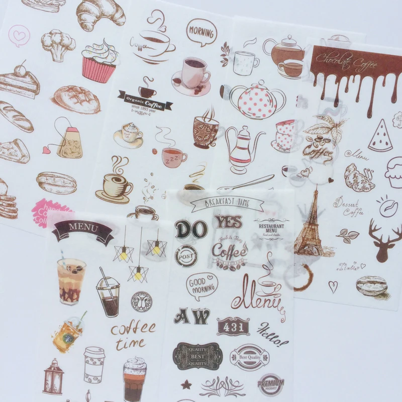 6 листов в упаковке кофейный домик Washi бумажные декоративные наклейки декор для