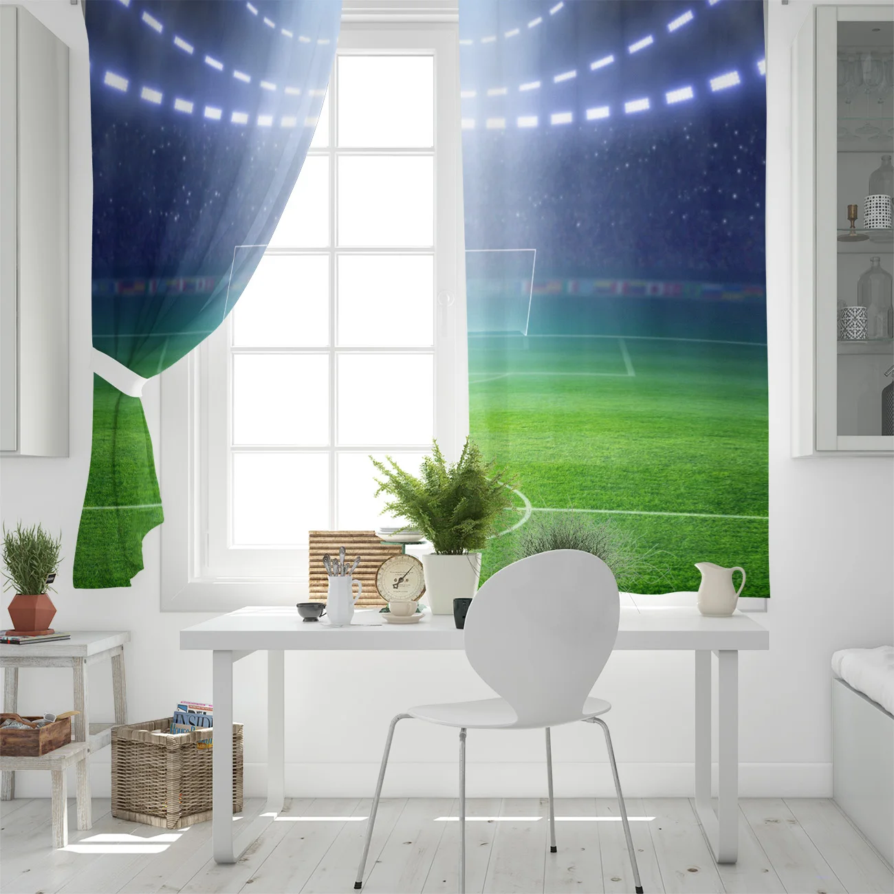 Футбол Зеленый Стадион огни окна занавески s Спальня Кухня Декор панели для