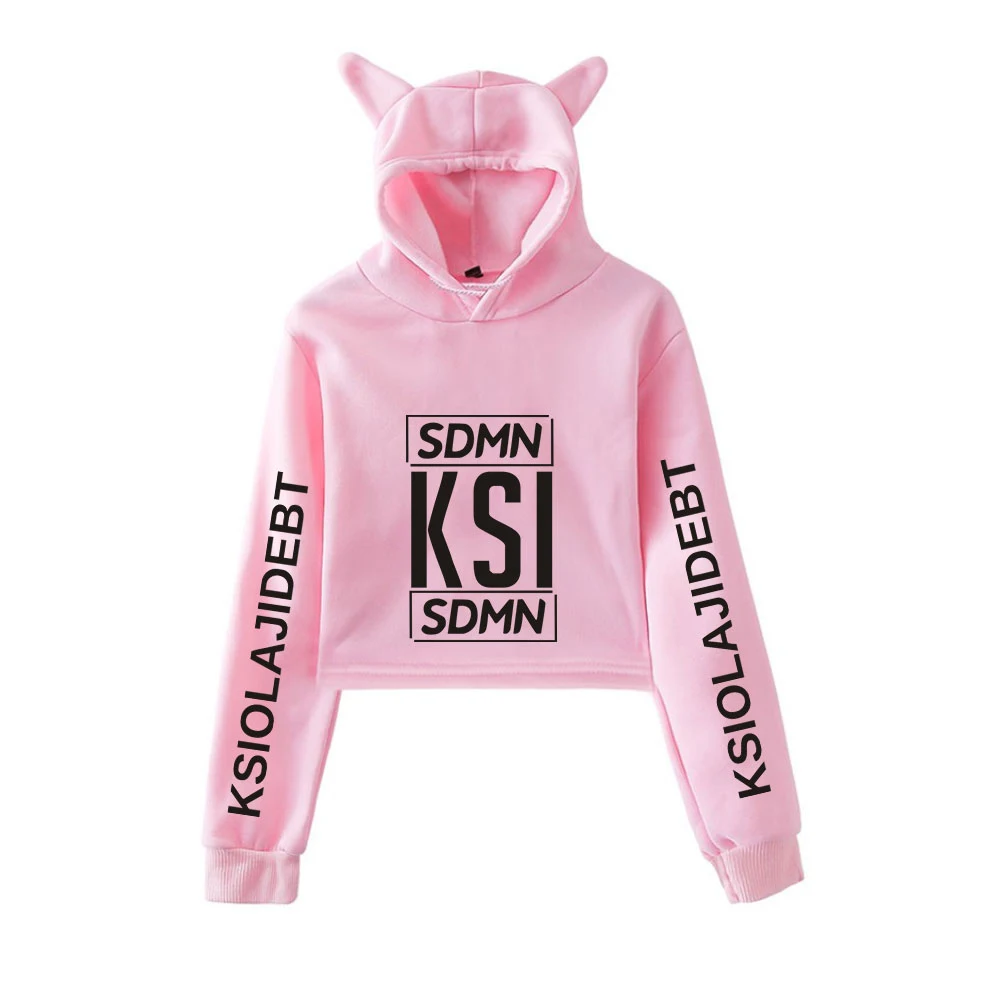 

KSI KSIOlajideBT Printed Cat Cropped Hoodies Women Long Sleeve Hooded Pullover Crop Tops 2020 Hot Sale Casual Streetwear Clothes