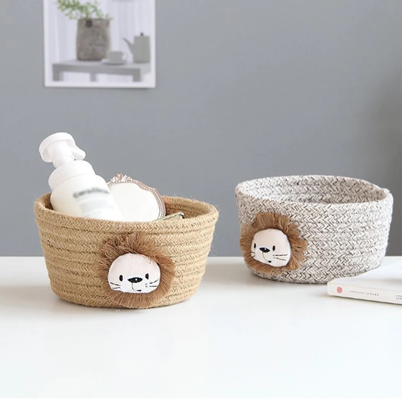 

Cartoon Animals Hand Woven Storage Basket Kids Toys Desktop Organizer Sundries Storage Box Laundry Baskets 16*9CM 1Pcs