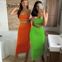 two piece set sexy skirt and crop top suit women festival clothing neon green 2 piece club outfits ladies matching sets