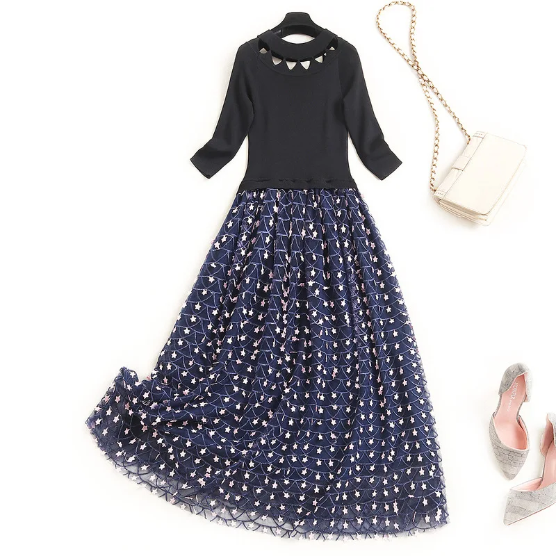 Высококачественное женское трикотажное платье 2020 Макси-Платье с вырезом Звезда