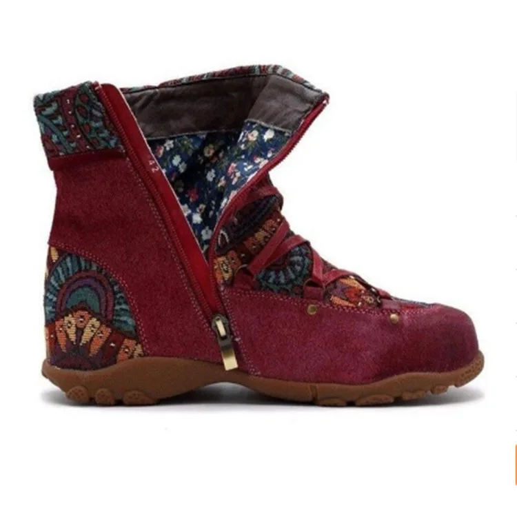 

boots Bohemian European and bottomed boots women 2020 American large flat lace up national style
