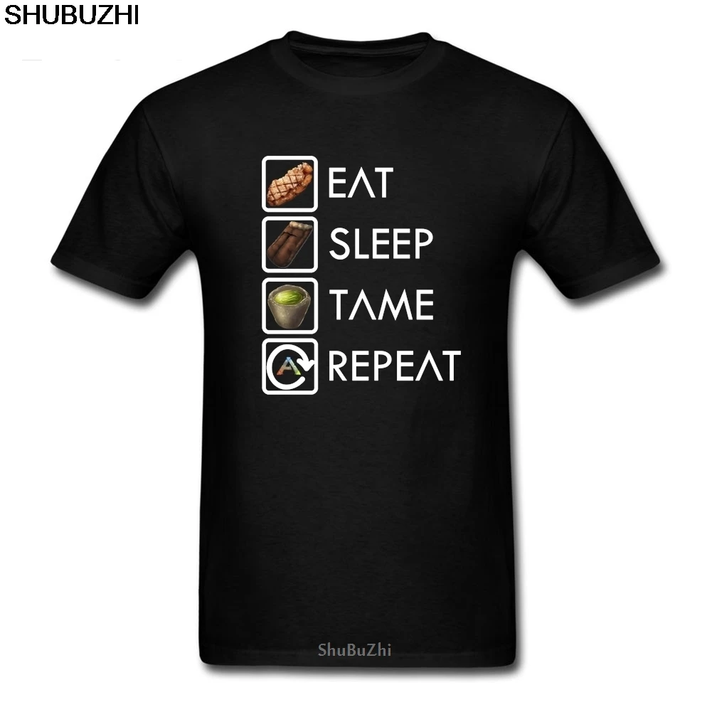 Забавные футболки Ark Survival Evolved Eat Sleep Tame Repeat лучшие футболки мужские хлопковые с коротким рукавом Лидер продаж мужские футболки с круглым воротником