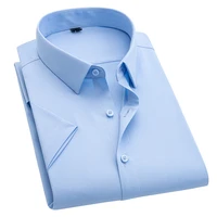 aoliwen brand men bamboo fiber blue solid color short sleeve shirt summer casual trend moisture wicking slim fit shirts s 5xl