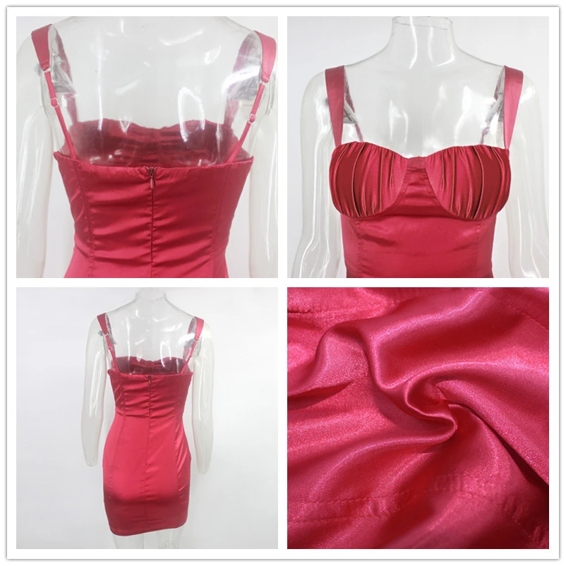 Женское плиссированное платье NATTEMAID красное короткое облегающее без рукавов