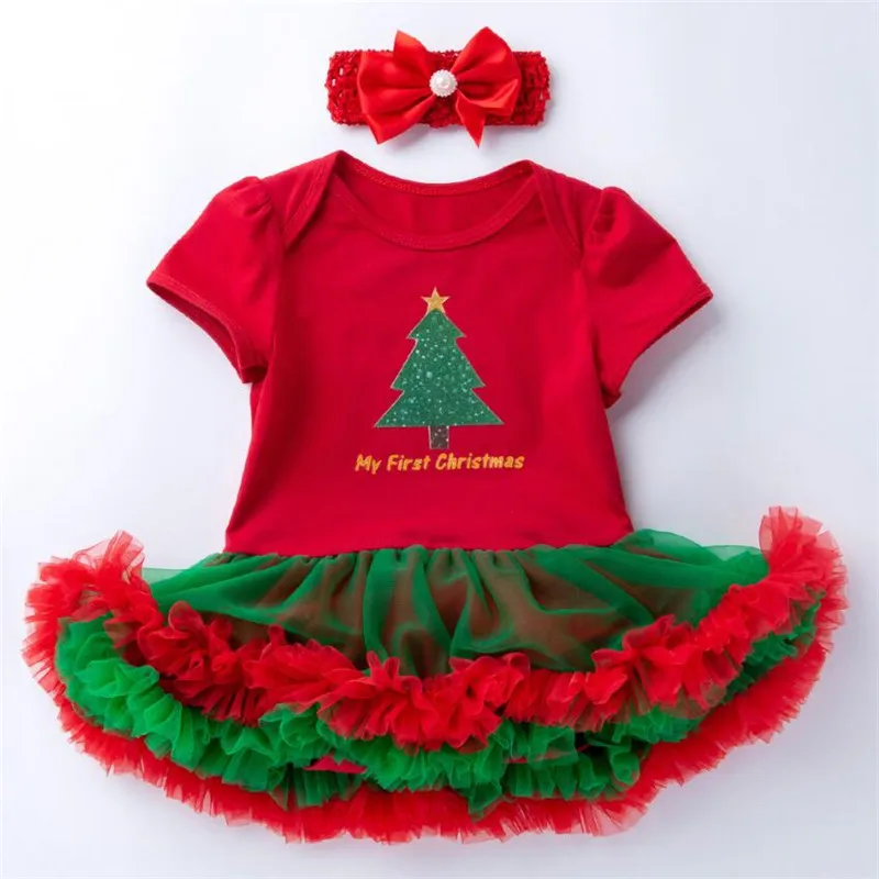 RD165S-6 Праздничная одежда на Рождество и Хэллоуин; Детские хлопковые комбинезоны; костюмы для первого дня рождения; комбинезон с оборками; повязка на голову; комплект из 2 предметов; Одежда для новорожденных девочек - Цвет: RD165S-6
