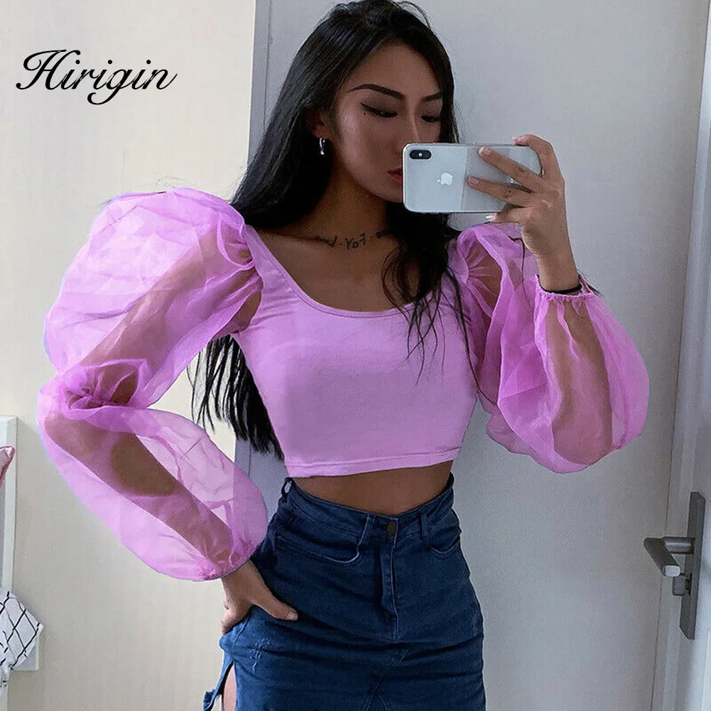 Женский прозрачный укороченный топ с цветочным принтом Eugensha блузка пышными