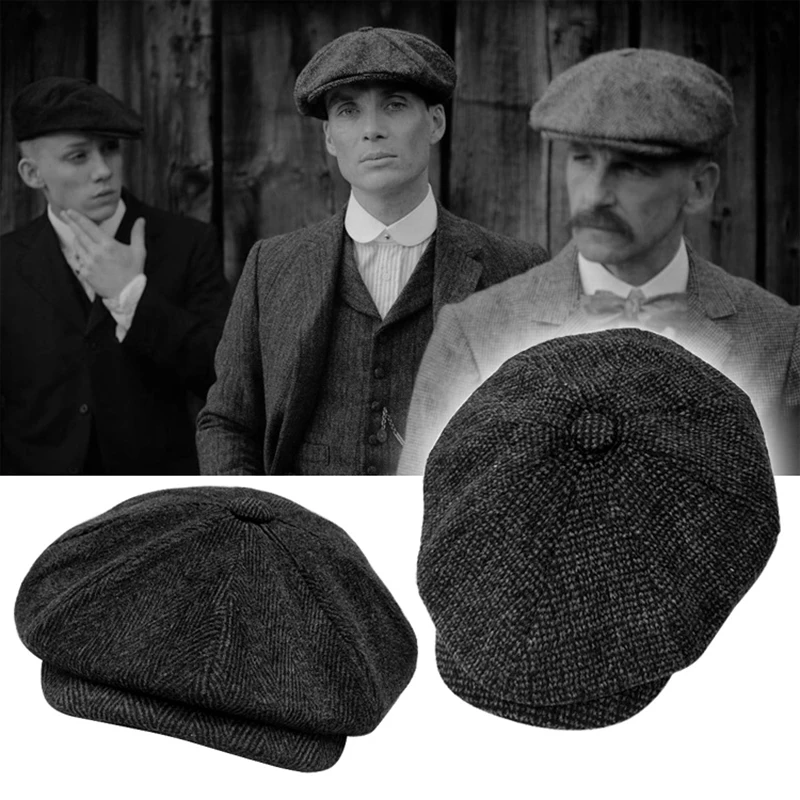 

Tommy Shelby Peaky Blinders Hat Men's Newsboy Hats Vintage Herringbone Octagon Cap Women Berets Gatsby Flat Hat BLM73