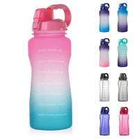 2000 ml large capacity gallon water bottle with time marker straw outdoor travel portable drink bottle sports gym water jug