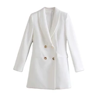 women white blazer dress spring office wear elegant rhinestone chain double breasted minidress slim suit coat spring autumn s l