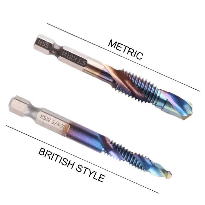 

6Pcs M3-M10 Hex Shank Titanium Plated HSS Screw Thread Metric Tap Drill Bits Hand tools Screw Tap Bit Set