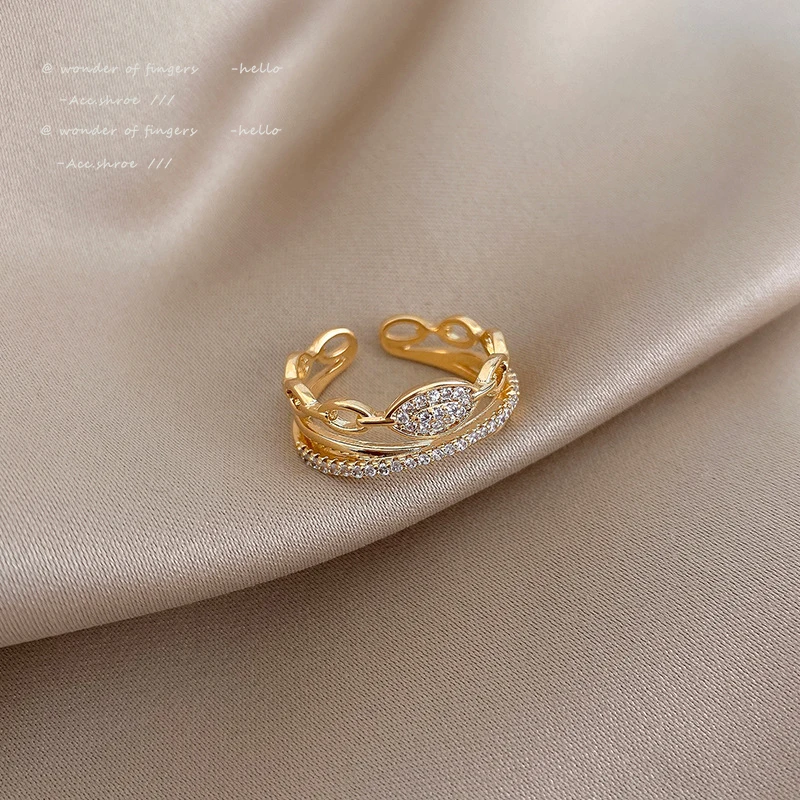 

2021 New Double-Layer Gold Opening Rings Korean Girl's Fashion Jewelry Wedding Party Unusual Finger Set Accessories For Woman