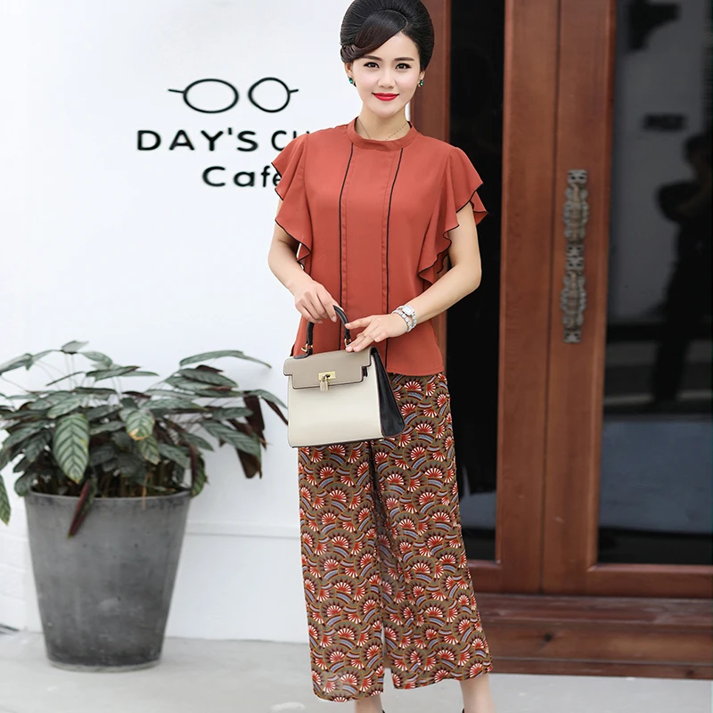 

Женские костюмы из двух предметов, элегантные шифоновые брюки с цветочным принтом, бесплатная доставка