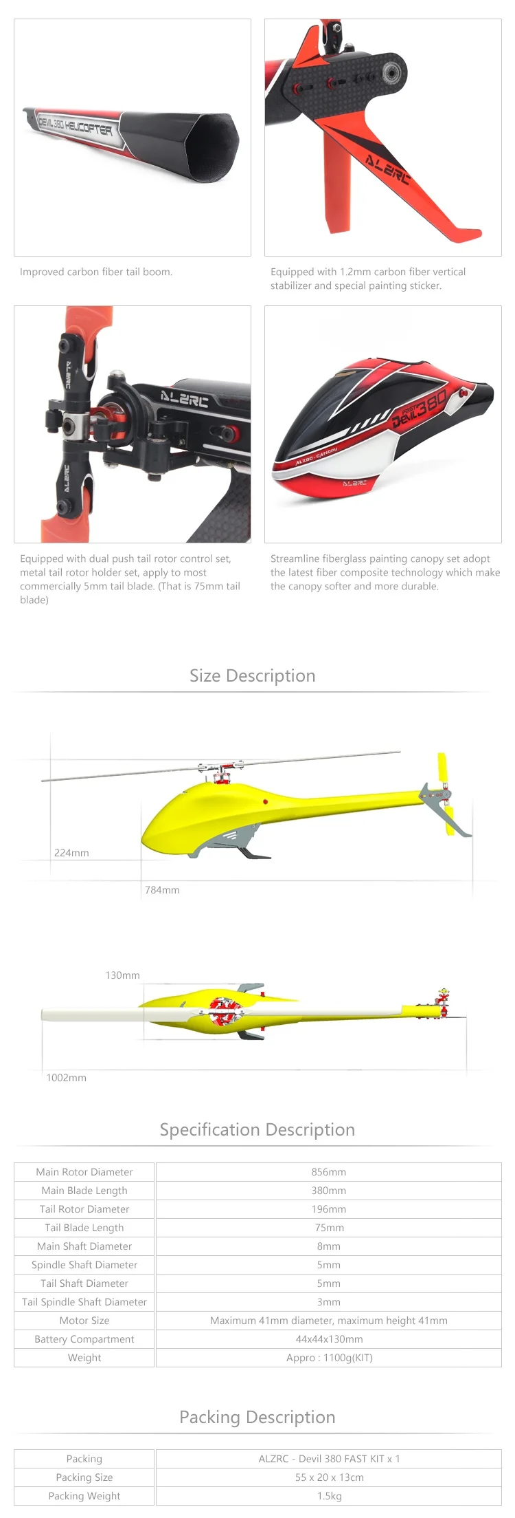 ALZRC-Devil 380 FAST FBL KIT 380 RC вертолет fit SAB 380-серебристый/черный