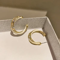 classic simple big round gold color rhinestone crystal earrings for women female bijoux geometric metal hoop earrings jewelry