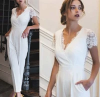 abendkleider lace applique jumpsuits for women 2020 v neck elegant ivory pants for weddings robe de mariee vestidos de novia