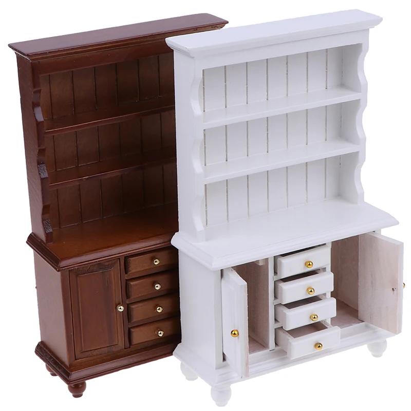 

2Colors 1/12 Dollhouse Miniature Furniture Multifunction Wood Cabinet Bookcase Bookshelf for Pretend Play Toy