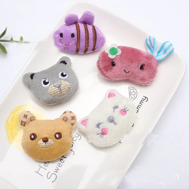 

10pcs/lot Kawaii Plush fabric patches,cartoon rabbit/bear/bee padded appliques,kids headwear,garments accessories,DIY material
