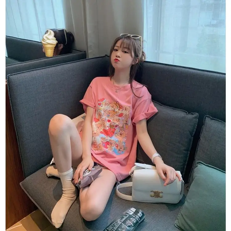 

Cotton Short-sleeved T-shirt Women 2020 New Summer Loose Korean Fashion Graphic Tees Harajuku T Shirt for Women