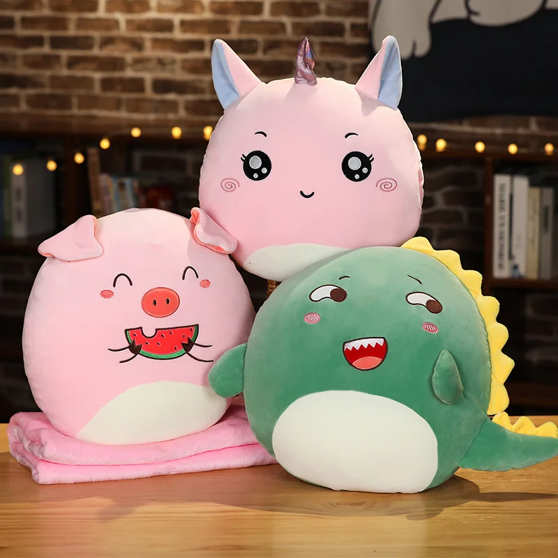 

Kawaii Plush Animal Cartoon Pillow Stuffed Pig Dinosaur Dog Gift Cute Blanket