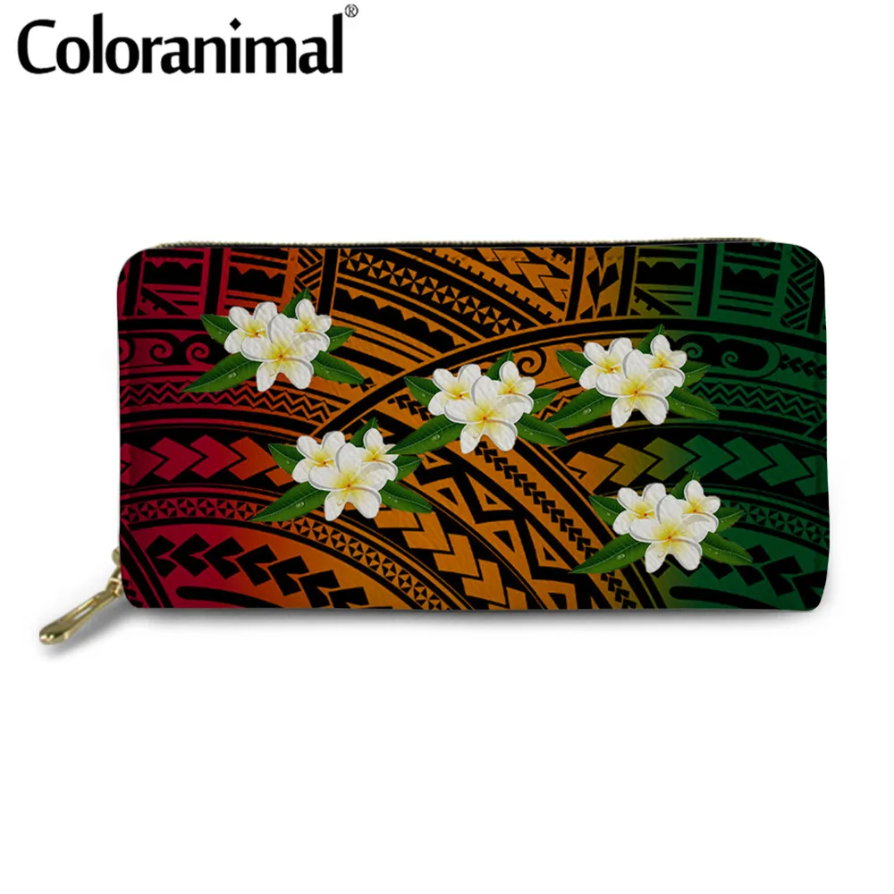 

Coloranimal African Polynesian Plumeria and Hibiscus Lady Print PU Wallets Ethnic Style Clutch Purse 2020 Credit Card Holder Hot