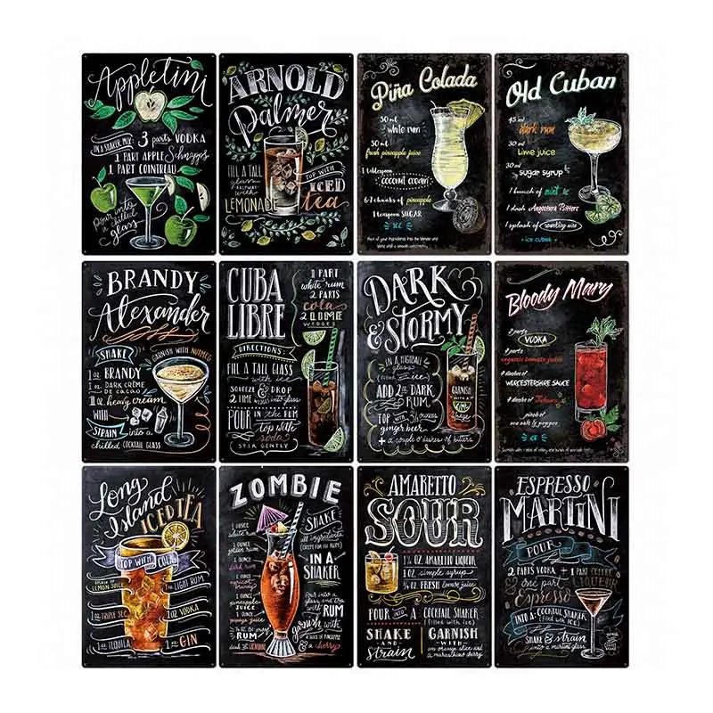 Classic Cocktail Posters Metal Signs Mojito Martini Vintage Plaque Bar Pub Club Wall Decorative Plates Home Decor 20*30 cm | Дом и сад